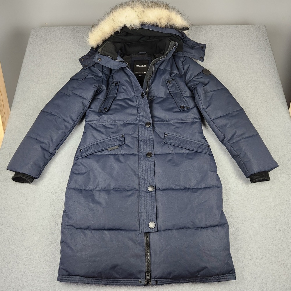 Noize Parka Women Medium Navy Blue Cruelty-Free Faux Fur Hooded Puffer Coat